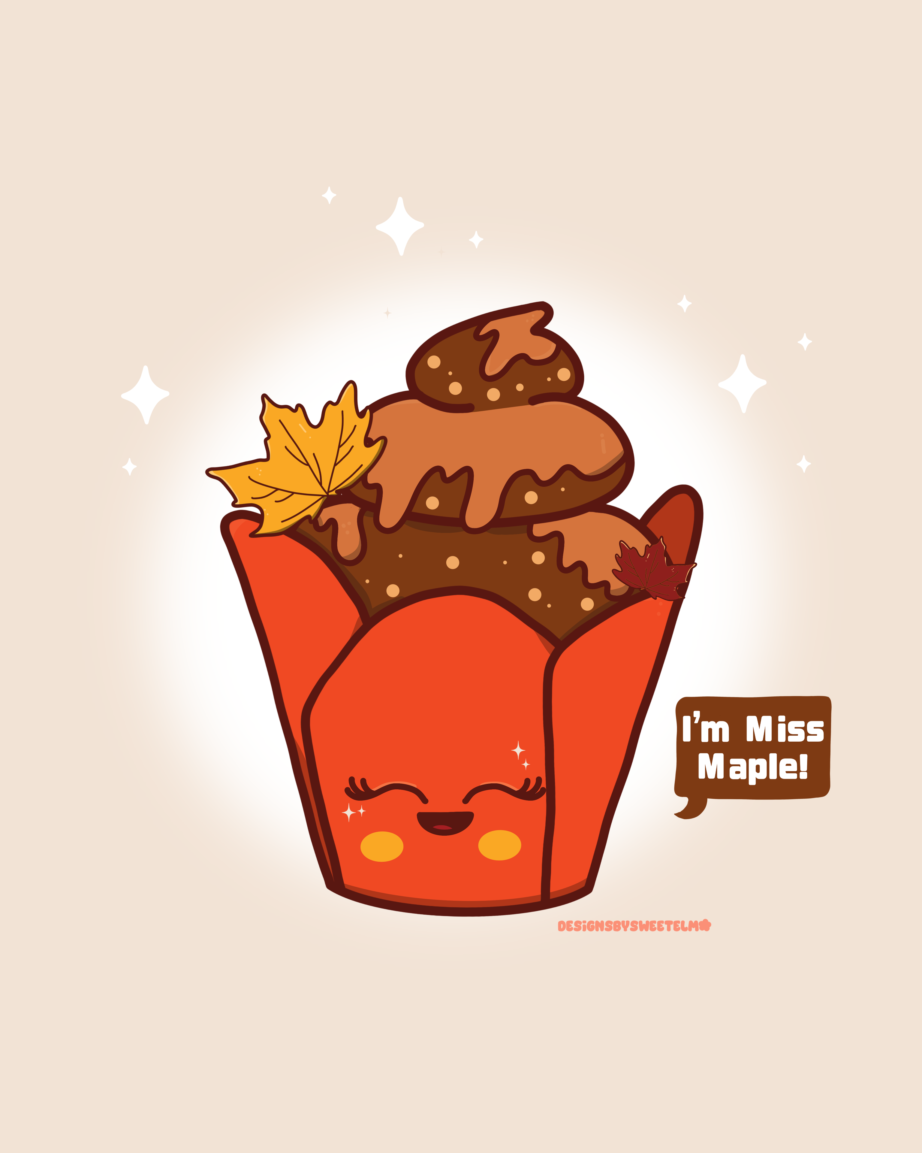 Miss Maple — a kawaii cupcake character with maple frosting and autumn leaves, by Designs by Sweet ELM